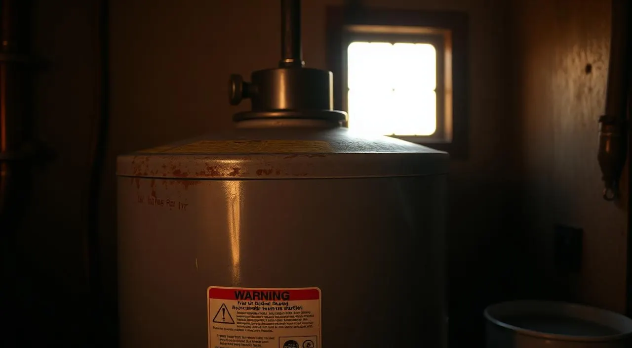 Aging residential water heater with rust streaks in a Columbus basement — water heater lifespan in Ohio