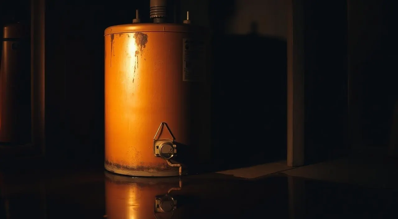 Leaking residential water heater with a small puddle on the basement floor — Columbus water heater leak diagnosis